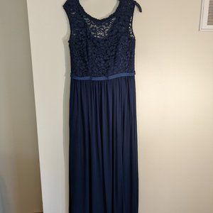 Size 12 David's Bridal Marine (Navy) Long Bridesmaid Dress with Lace Bodice
